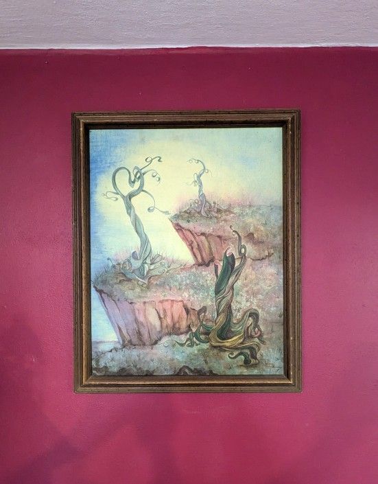 Vintage Surrealist Painting "The Edge" Signed Barbara Beaudry (1974)