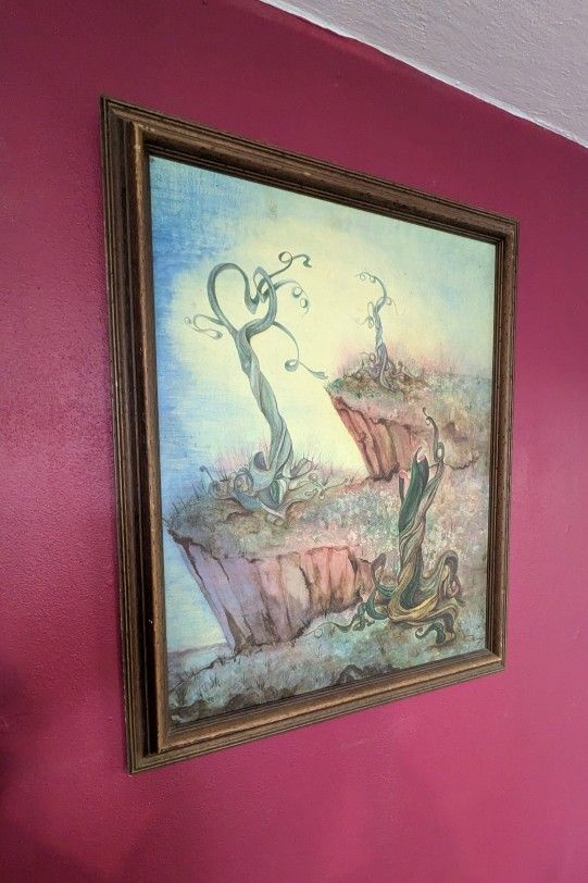 Vintage Surrealist Painting "The Edge" Signed Barbara Beaudry (1974)