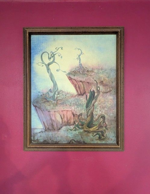 Vintage Surrealist Painting "The Edge" Signed Barbara Beaudry (1974)