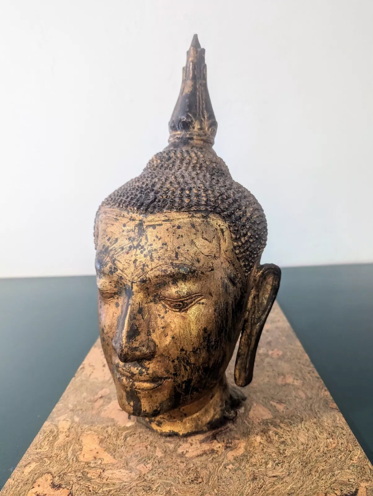 RARE 20th Century Thai U-Thong Style Bronze Gilt Buddha Head
