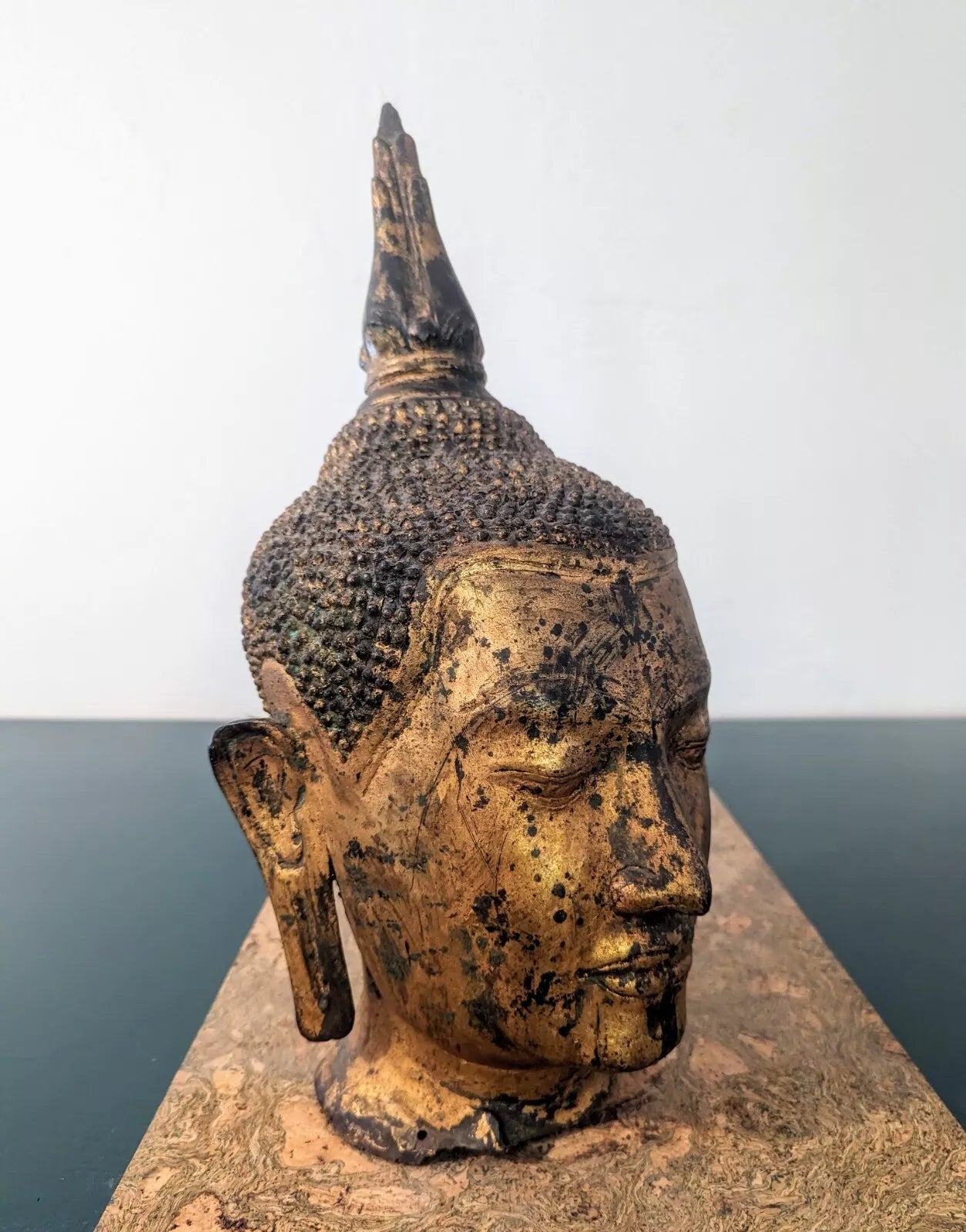 RARE 20th Century Thai U-Thong Style Bronze Gilt Buddha Head