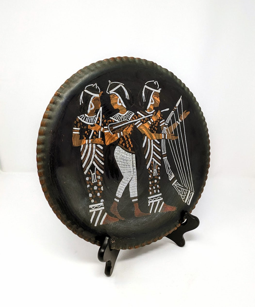 Vintage Hammered & Etched Copper Plate with Ancient Egyptian Motif