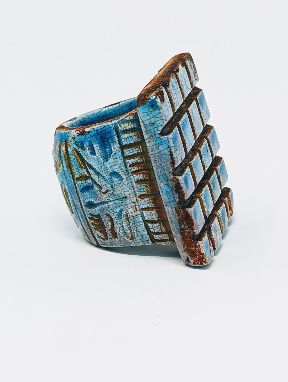 Antique Egyptian Faience-Glazed Ring with Hieroglyphics | Grand Tour Era (c.1780-1920s)