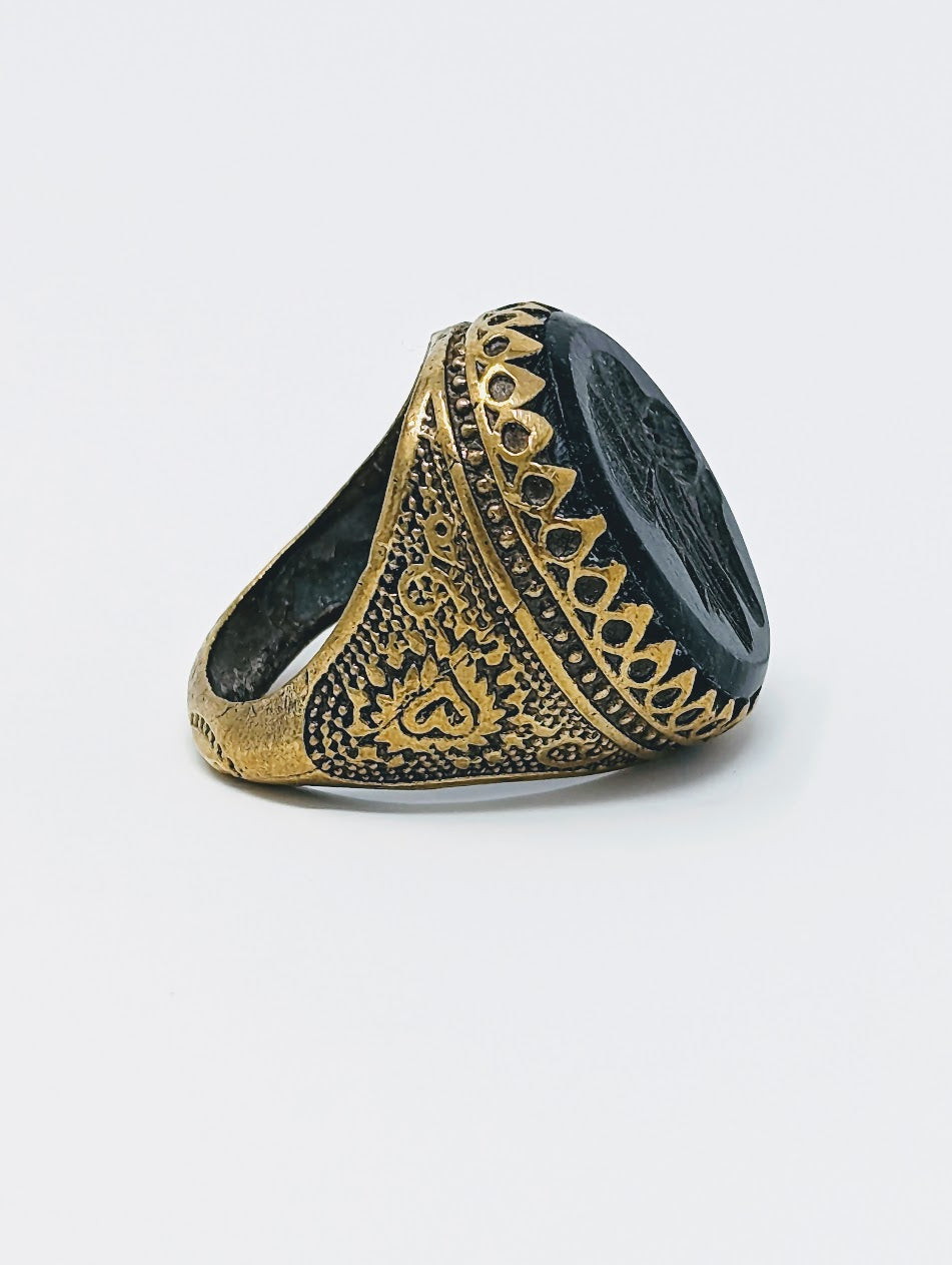 Antique Near Eastern Black Agate Intaglio Portrait Ring