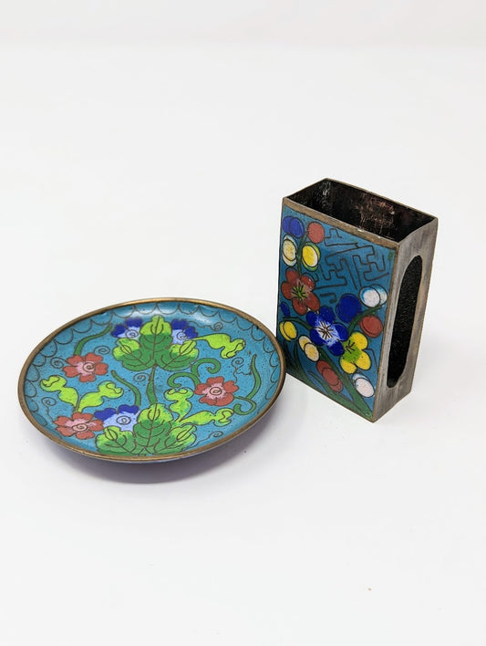 Antique Cloisonné Matchbox Holder & Ashtray | China (c. 1890-1910)