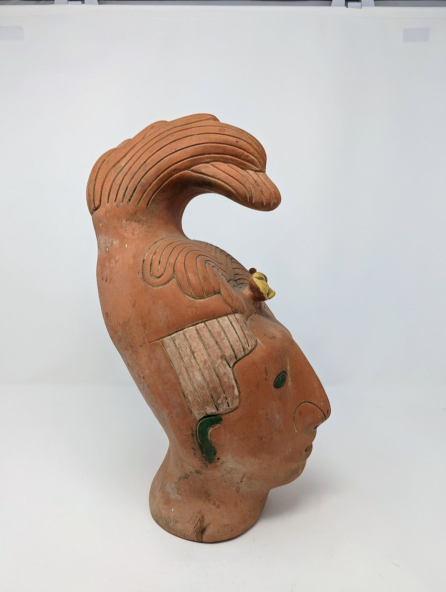 Vintage Mayan Terracotta "Head of King Pacal of Palenque" Sculpture