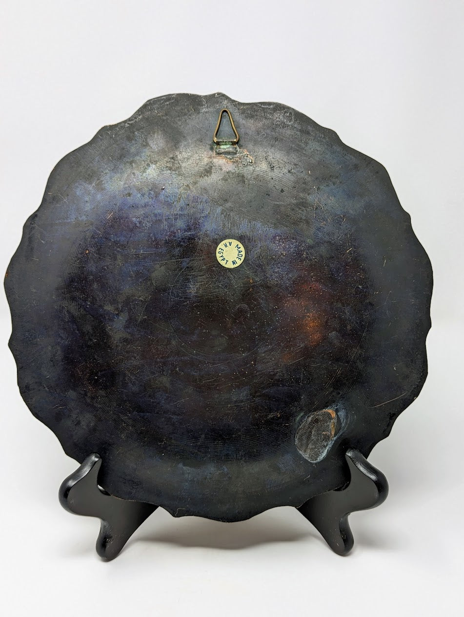 1970s Egyptian Cleopatra Bronze Wall Plaque with Copper & Brass Inlay