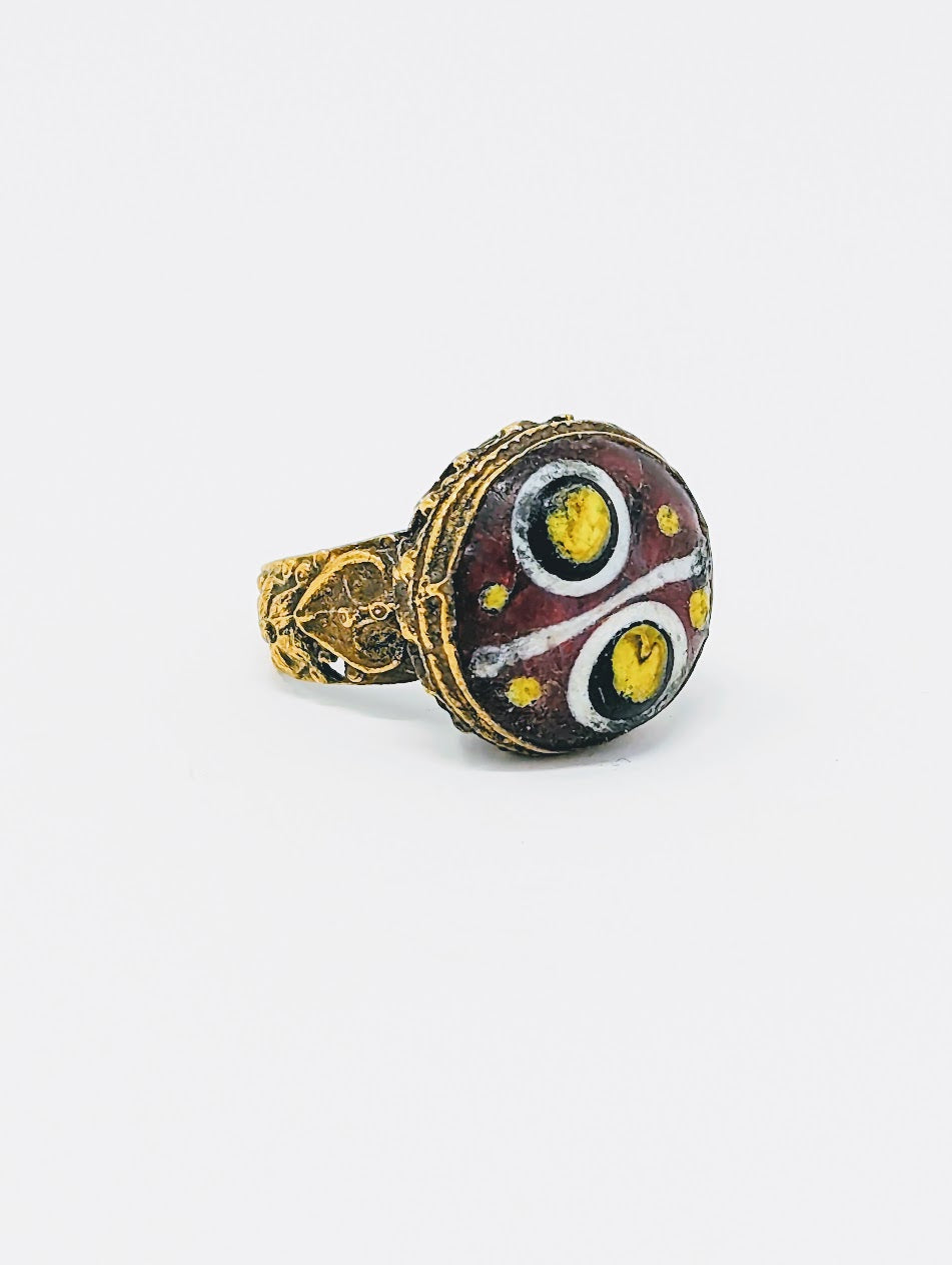 Antique Gold-Gilt Phoenician Ring | Red Mosaic Center-Stone (c. 300 A.D.)