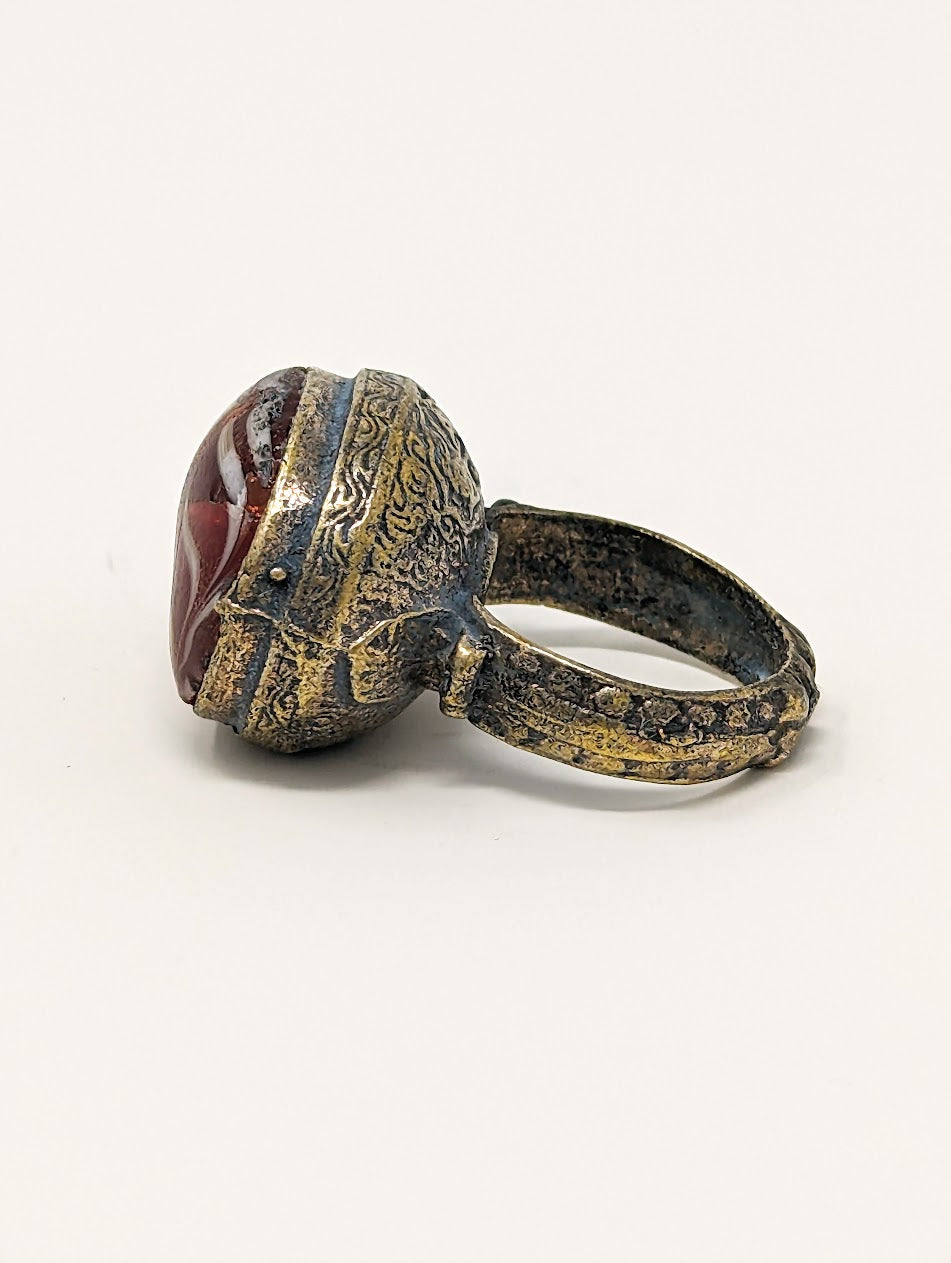 Antique Phoenician Ring | Red & White Glass Center-Stone (c. 300 A.D.)