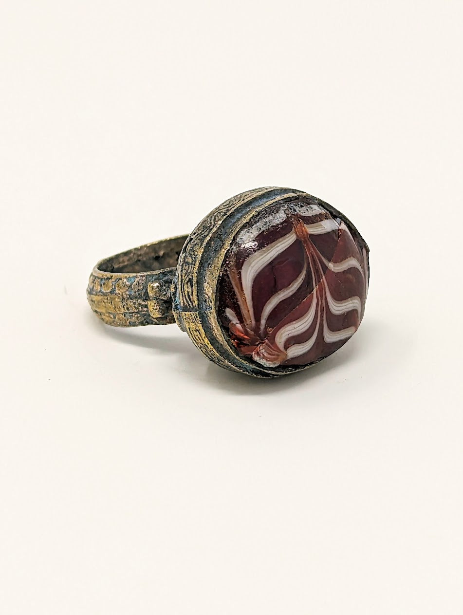 Antique Phoenician Ring | Red & White Glass Center-Stone (c. 300 A.D.)
