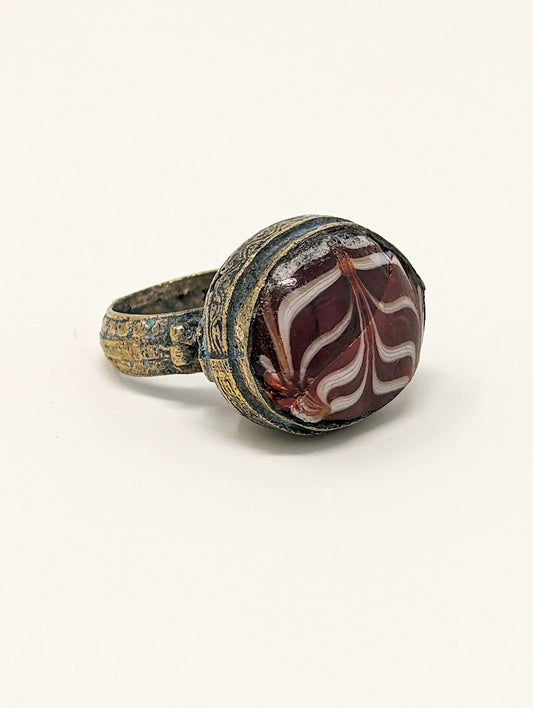 Antique Phoenician Ring | Red & White Glass Center-Stone (c. 300 A.D.)