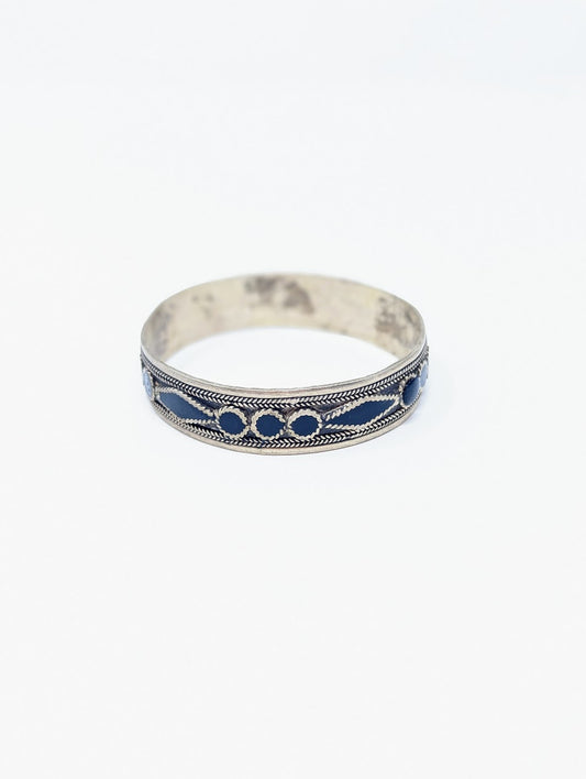 Antique Norse Hand-Carved Silver & Black Resin "Torc"