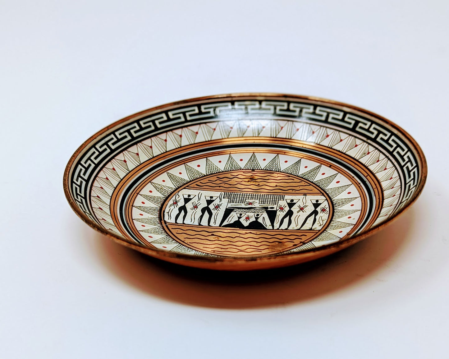 Vintage Minoan Designed Pressed-Copper & Enamel Bowl