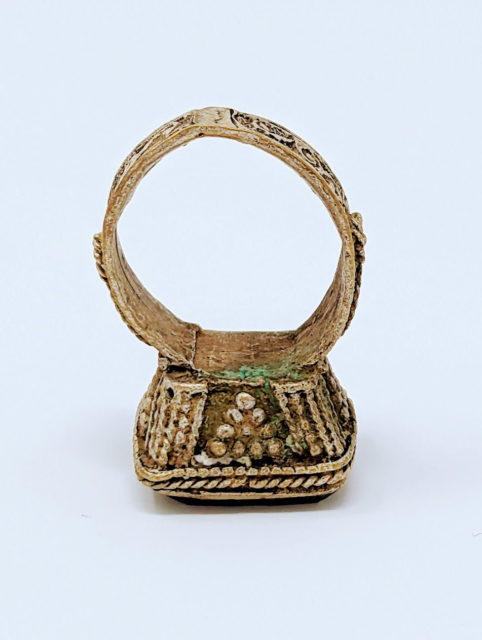 Antique Near Eastern Brown Agate Carved Bee Ring