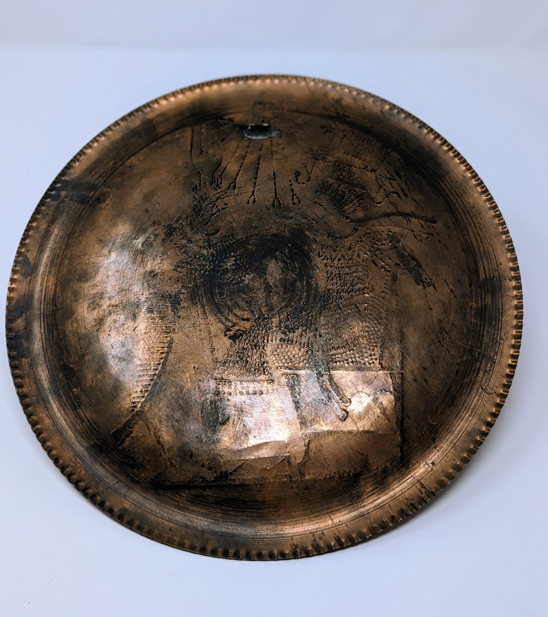 1960s Hammered & Etched Copper Plate with Ancient Egyptian Motif