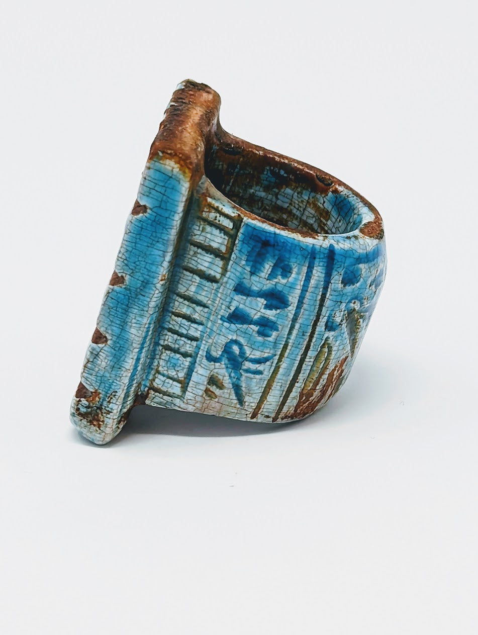 Antique Egyptian Faience-Glazed Ring with Hieroglyphics | Grand Tour Era (c.1780-1920s)