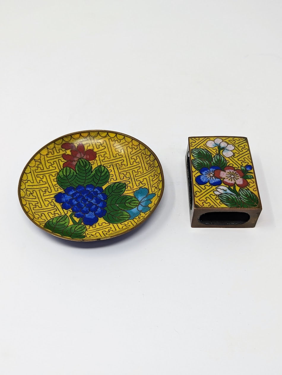 Antique Cloisonné Matchbox Holder & Ashtray | China (c. 1890-1910)