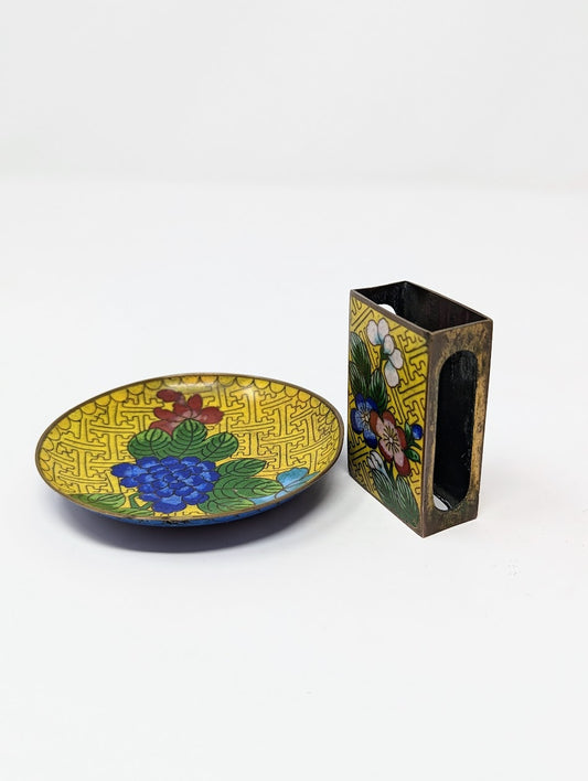 Antique Cloisonné Matchbox Holder & Ashtray | China (c. 1890-1910)