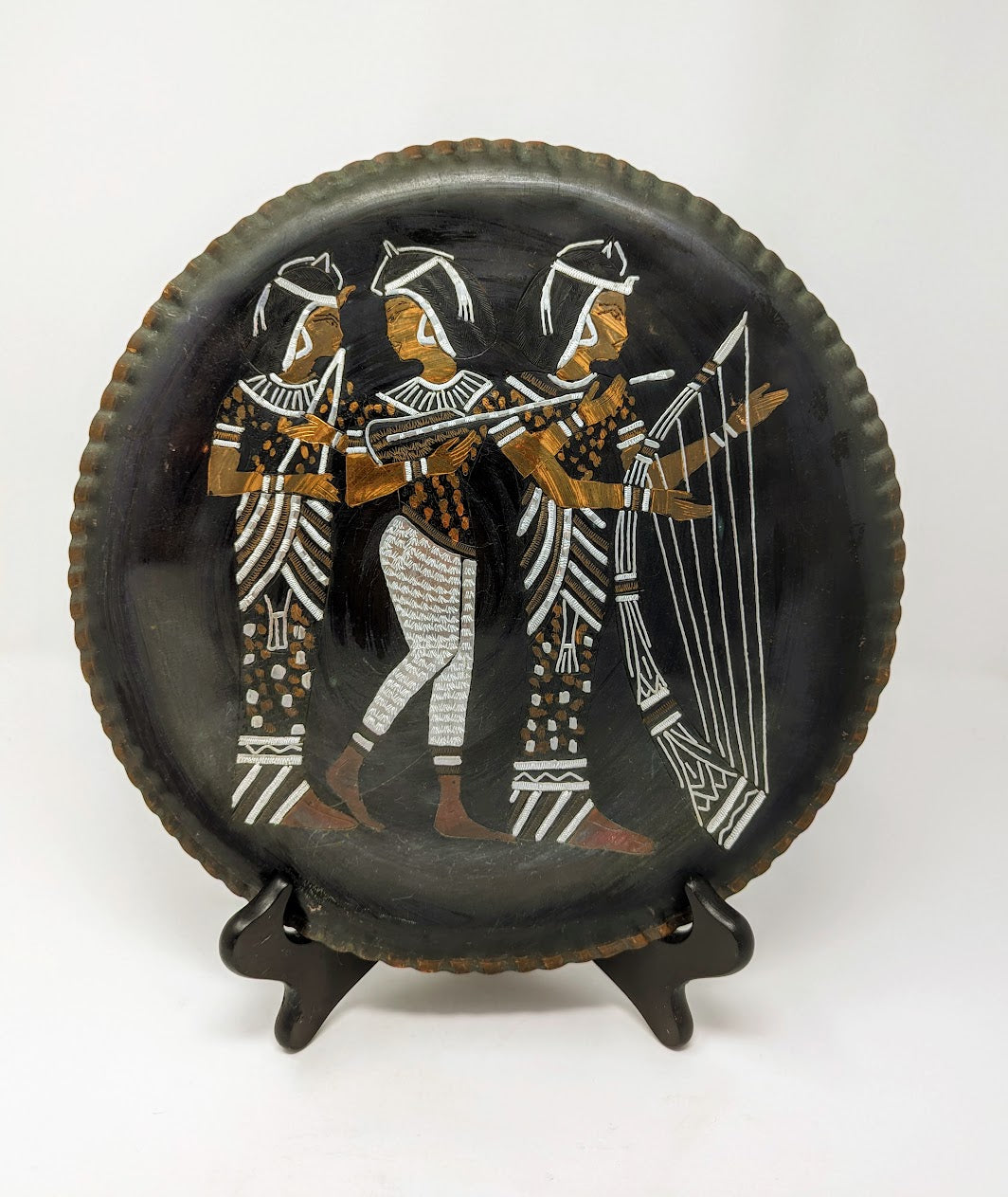 Vintage Hammered & Etched Copper Plate with Ancient Egyptian Motif