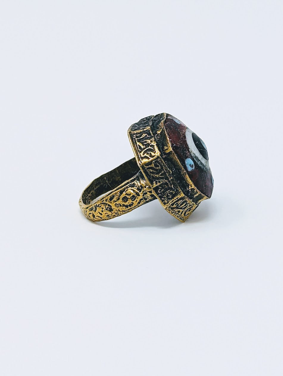 Antique Phoenician Ring with Mosaic Glass Center-Stone (c. 300 A.D.)
