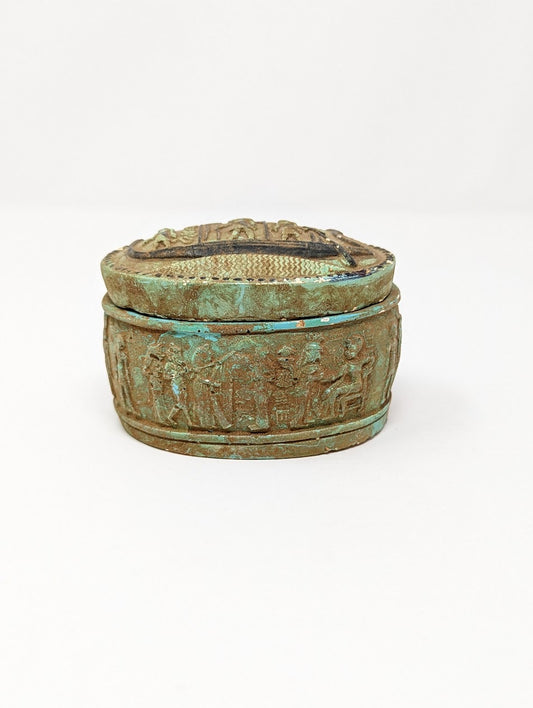 Antique Egyptian Faience Funerary Box with Hieroglyphics | Grand Tour Era (c. 1780-1920s)