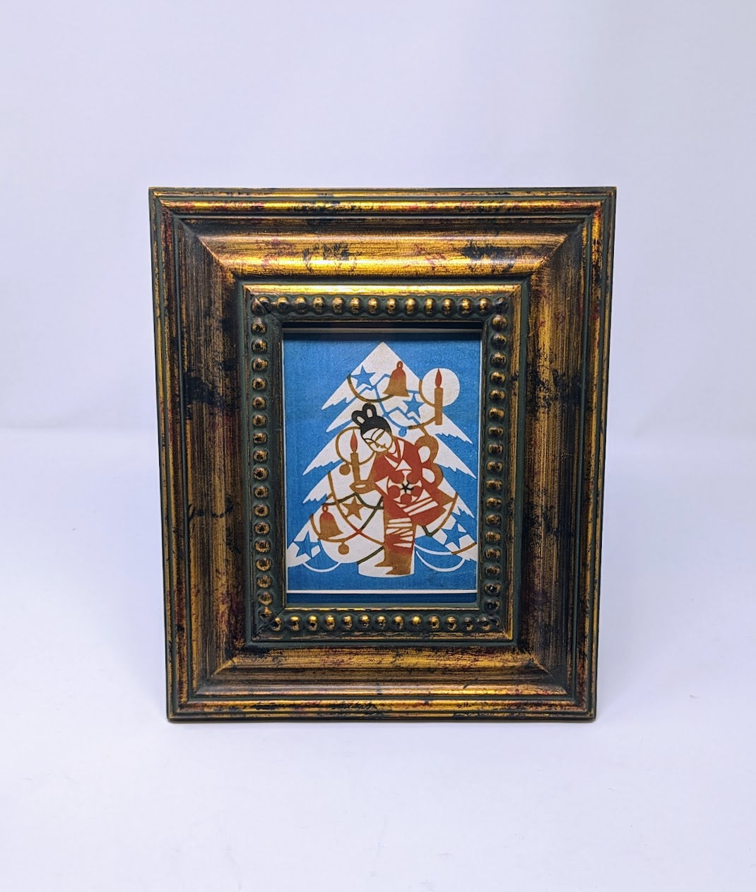 RARE Vintage Japanese Geisha & Christmas Tree | Woodcut Print