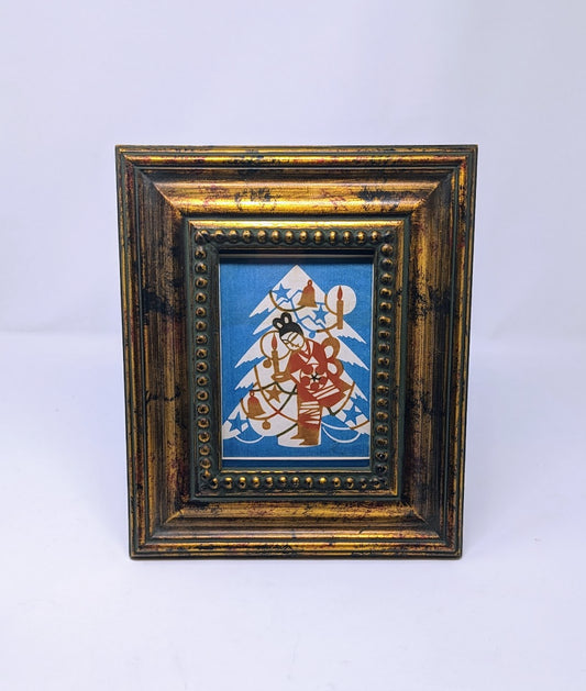 RARE Vintage Japanese Geisha & Christmas Tree | Woodcut Print
