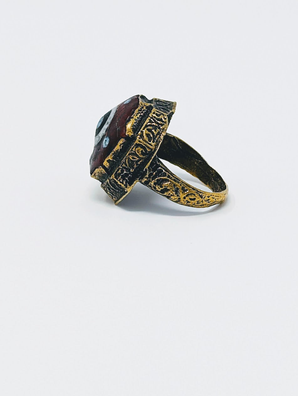 Antique Phoenician Ring with Mosaic Glass Center-Stone (c. 300 A.D.)