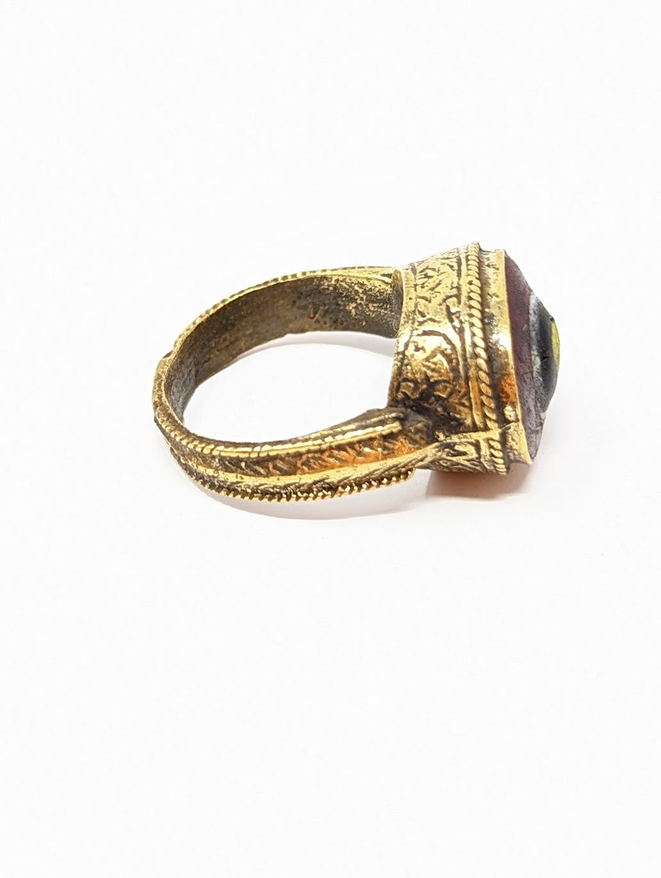 Antique Gold-Gilt Phoenician Ring | Mosaic Center-Stone (c. 300 A.D.)