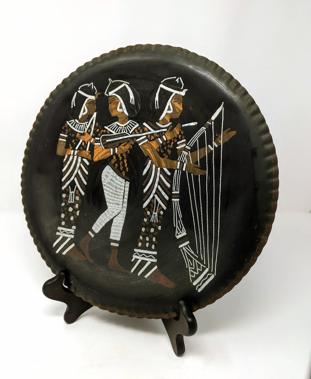 Vintage Hammered & Etched Copper Plate with Ancient Egyptian Motif