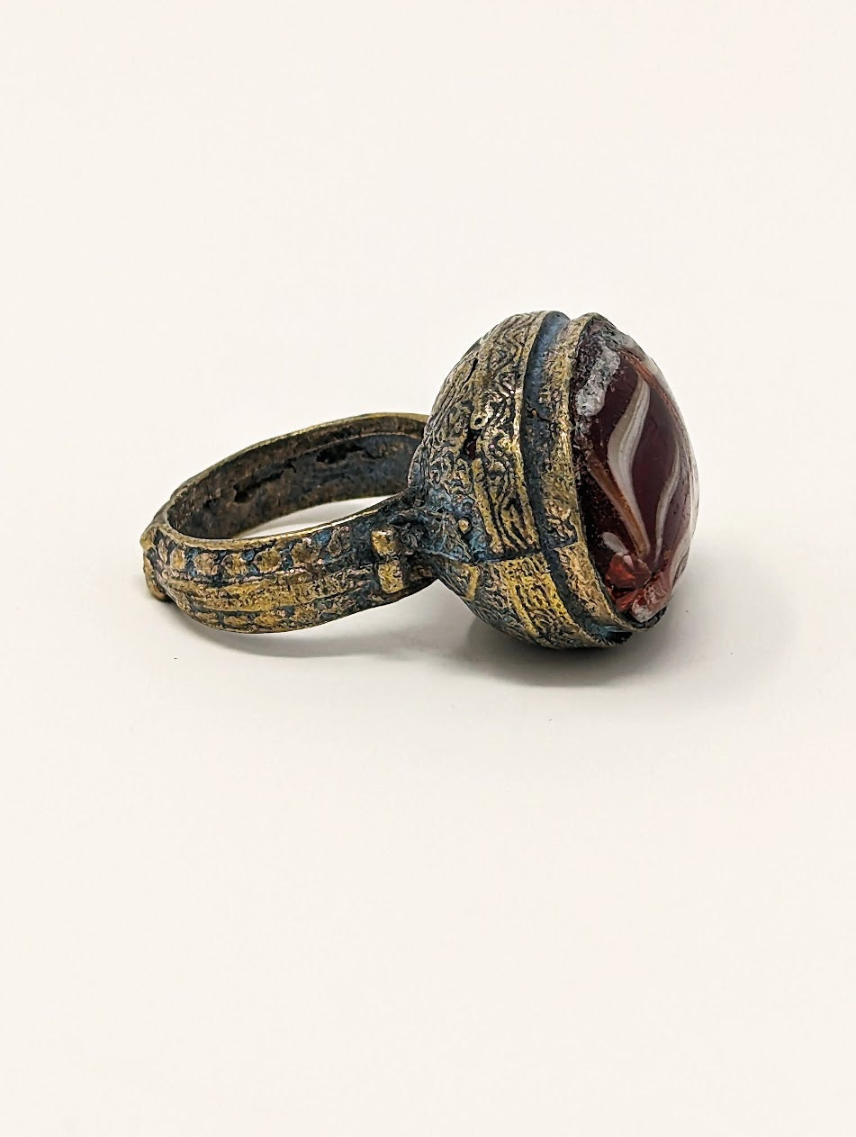 Antique Phoenician Ring | Red & White Glass Center-Stone (c. 300 A.D.)