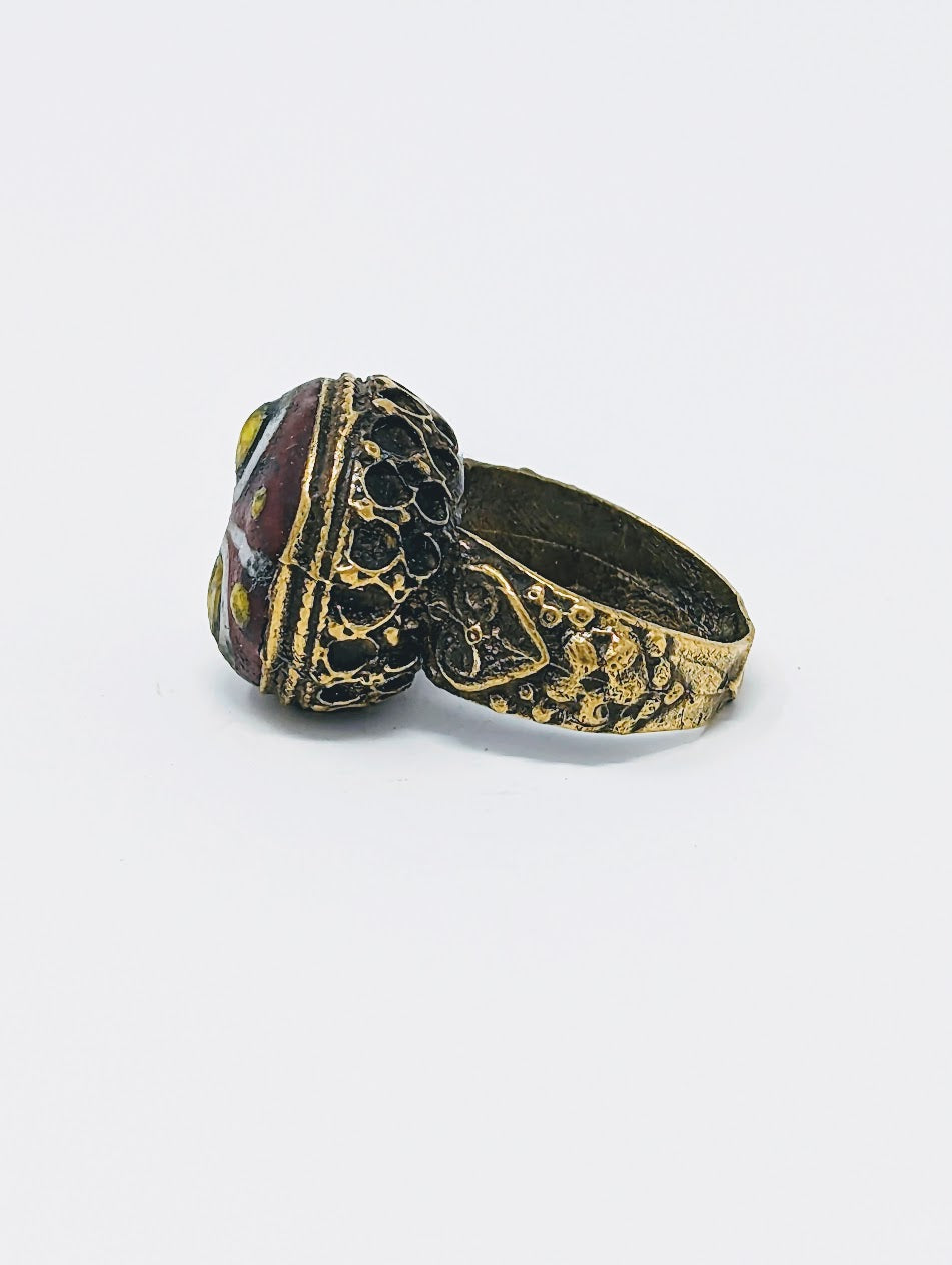 Antique Gold-Gilt Phoenician Ring | Red Mosaic Center-Stone (c. 300 A.D.)