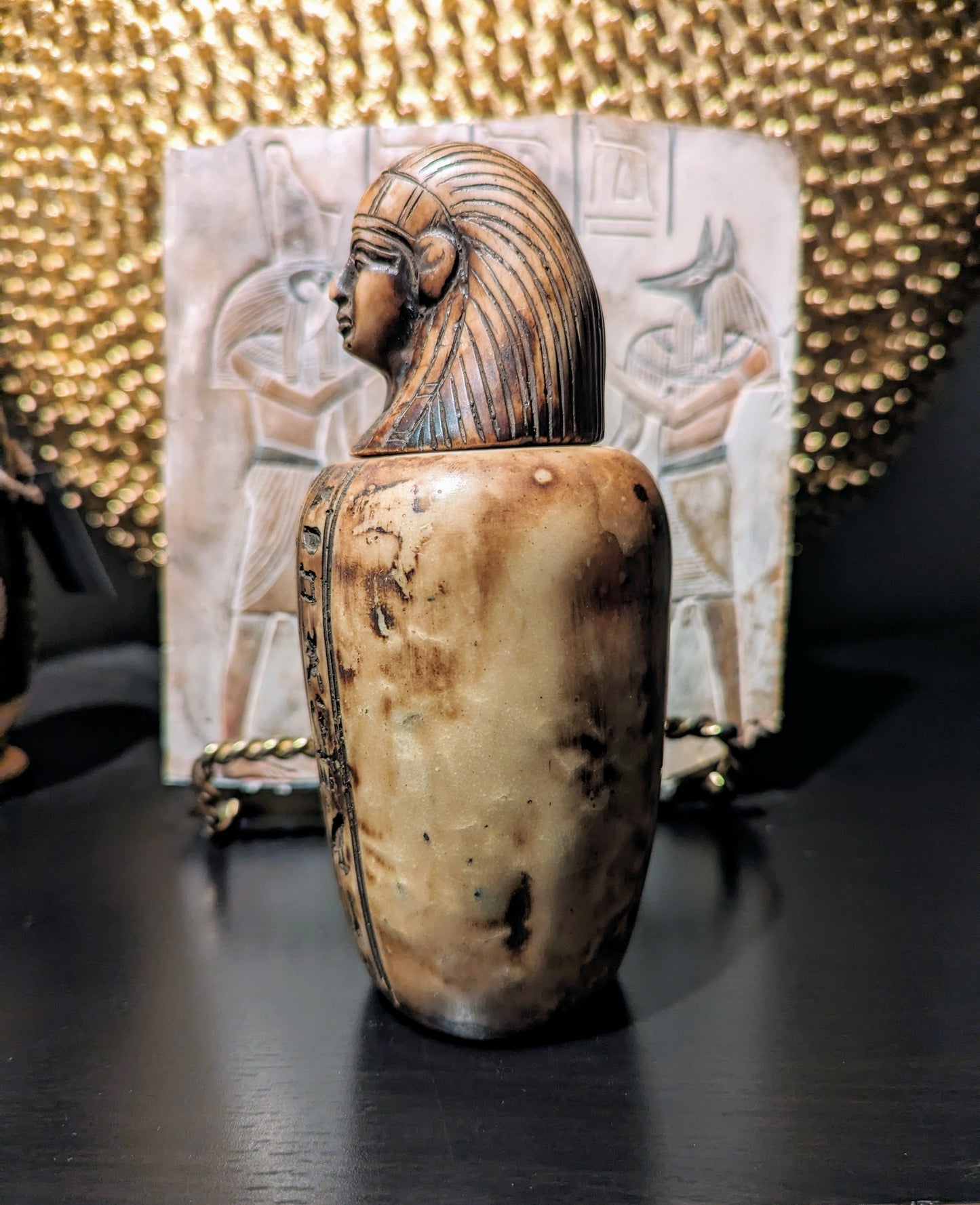 RARE Antique “Grand Tour” Alabaster Egyptian Canopic Jar (c. 1780-1920)