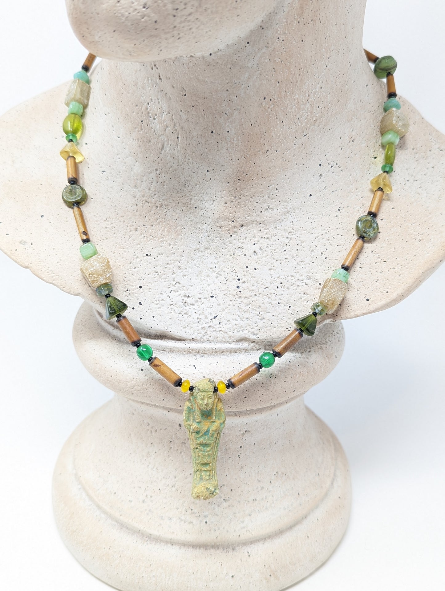 Egyptian Revival Beaded Necklace with Antique Shabti Pendant