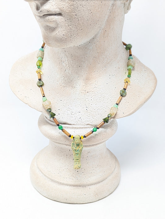 Egyptian Revival Beaded Necklace with Antique Shabti Pendant