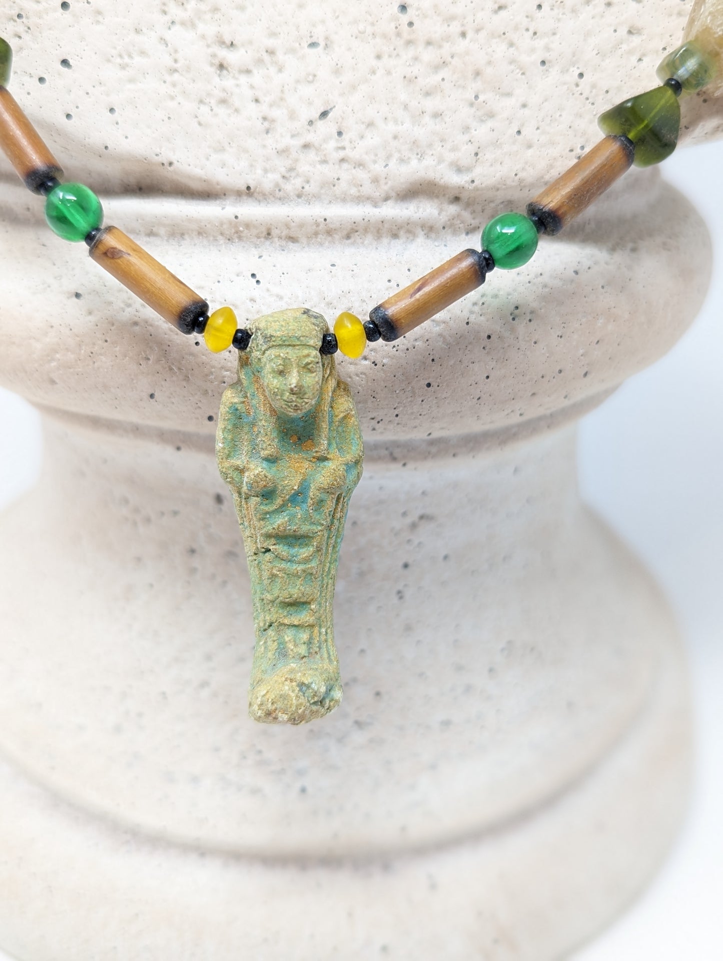 Egyptian Revival Beaded Necklace with Antique Shabti Pendant