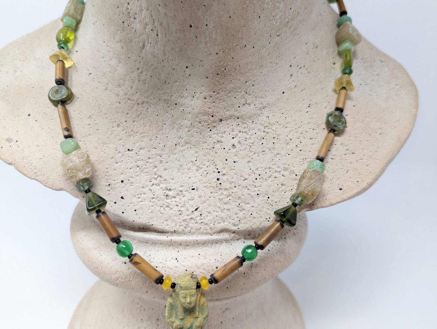 Egyptian Revival Beaded Necklace with Antique Shabti Pendant