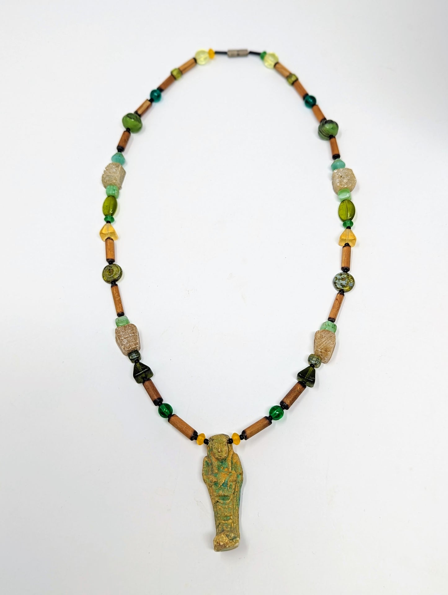 Egyptian Revival Beaded Necklace with Antique Shabti Pendant
