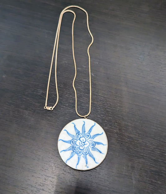 Antique Chinese Porcelain Shard & Sterling Silver Pendant