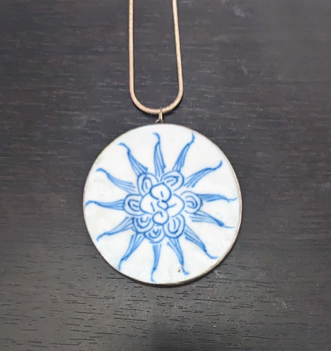 Antique Chinese Porcelain Shard & Sterling Silver Pendant