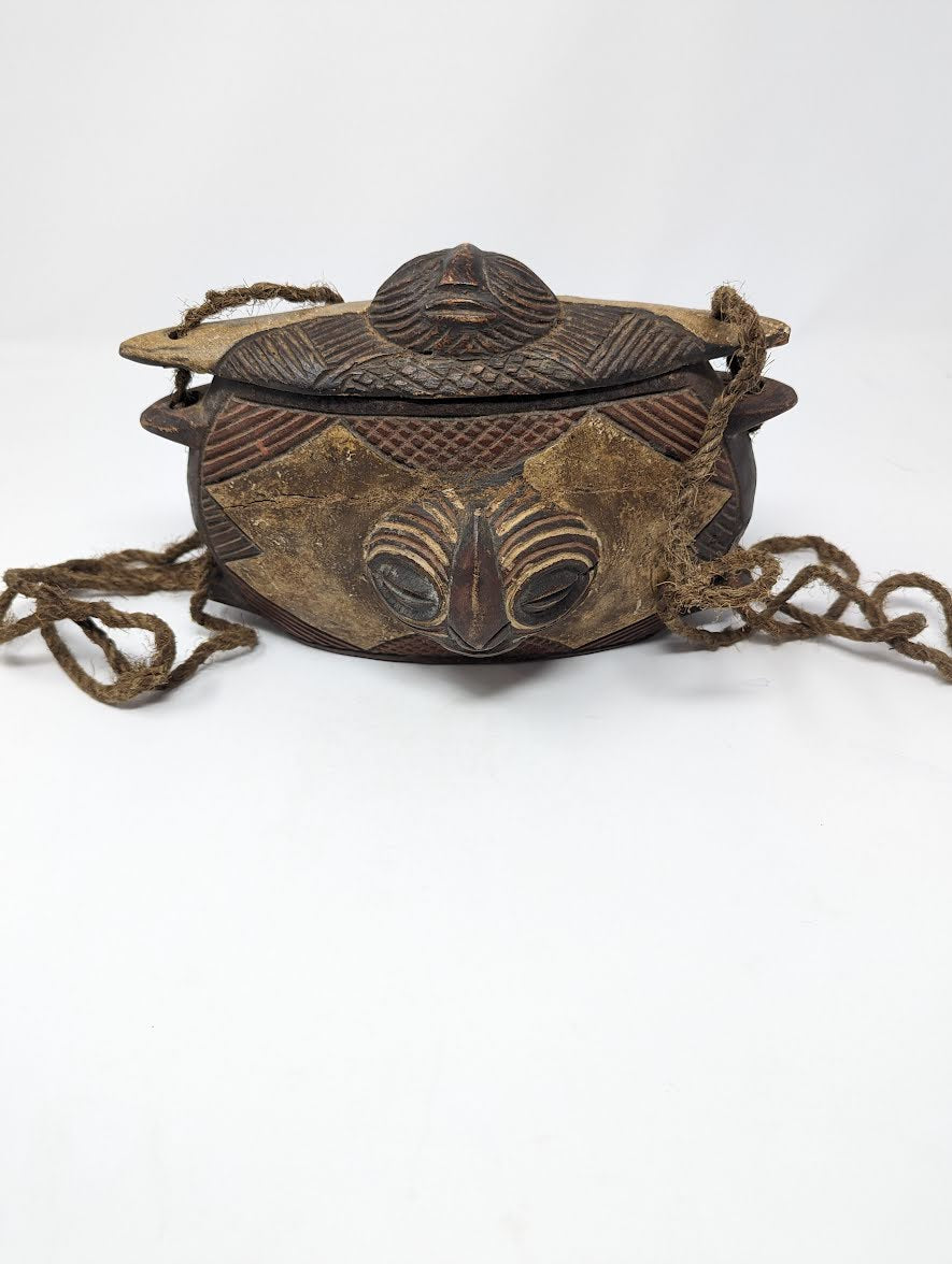 Antique African Congo Luba Tribe Hand-Carved Wooden Bag