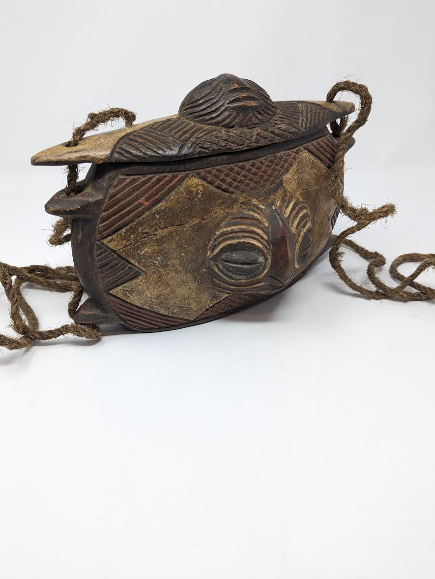 Antique African Congo Luba Tribe Hand-Carved Wooden Bag