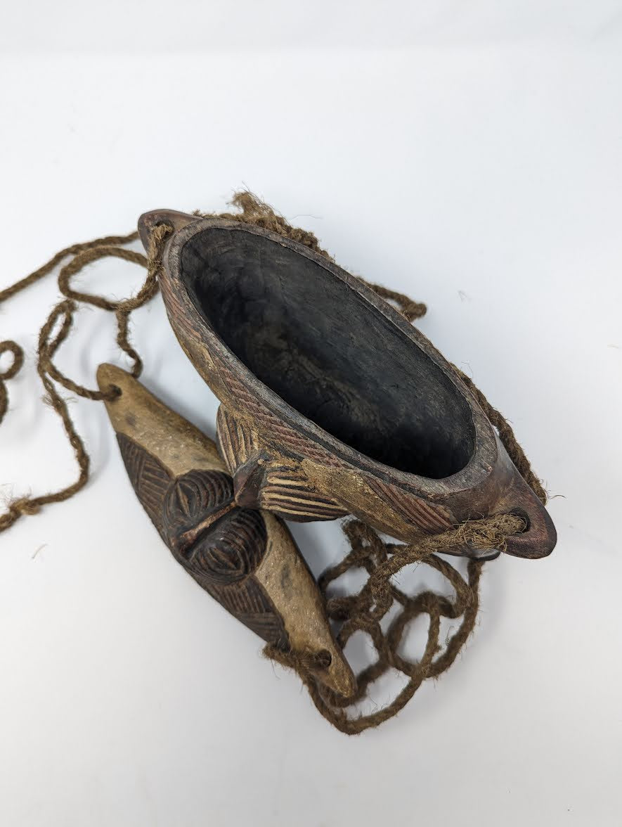 Antique African Congo Luba Tribe Hand-Carved Wooden Bag