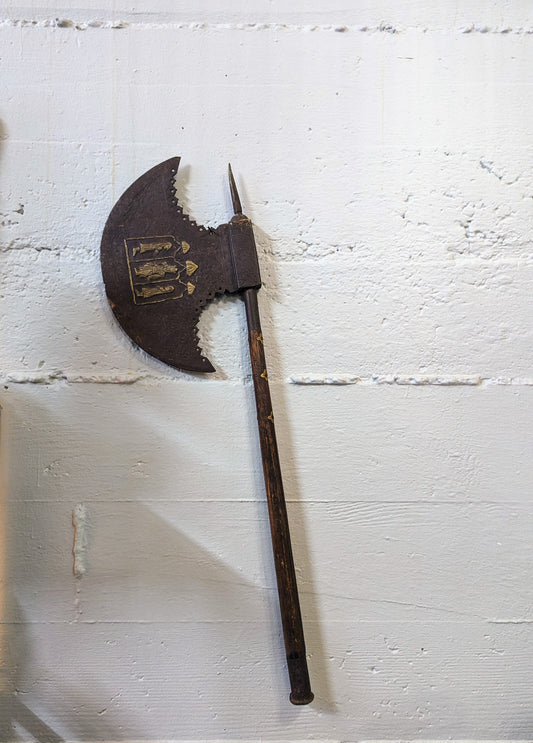 Antique Indo-Persian Copper Inlaid Maharajah's Mughal Parade Axe (c. 1800s)