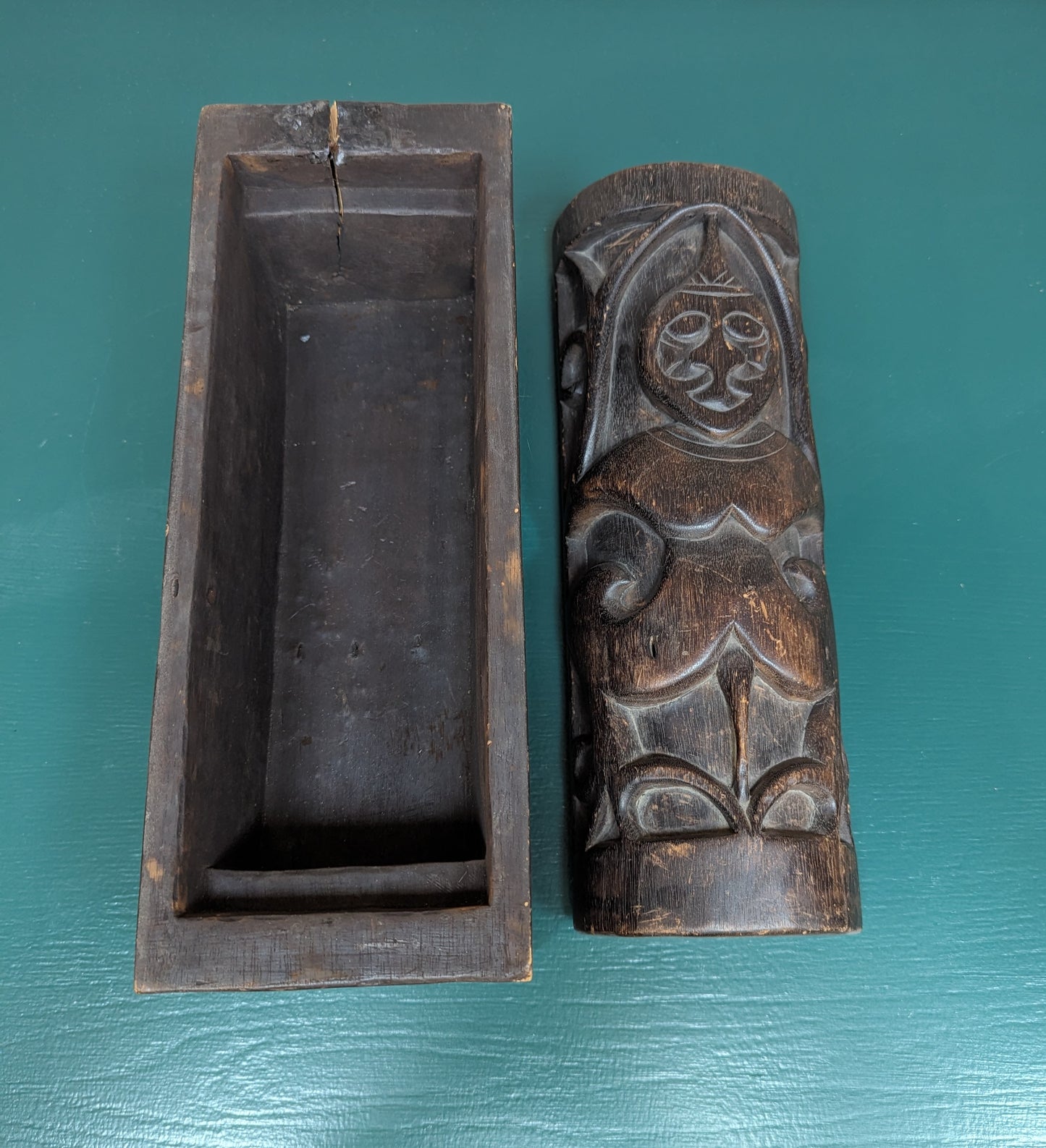 1940s Tribal Dayak Borneo Carved Wood Tattoo/Medicine Box