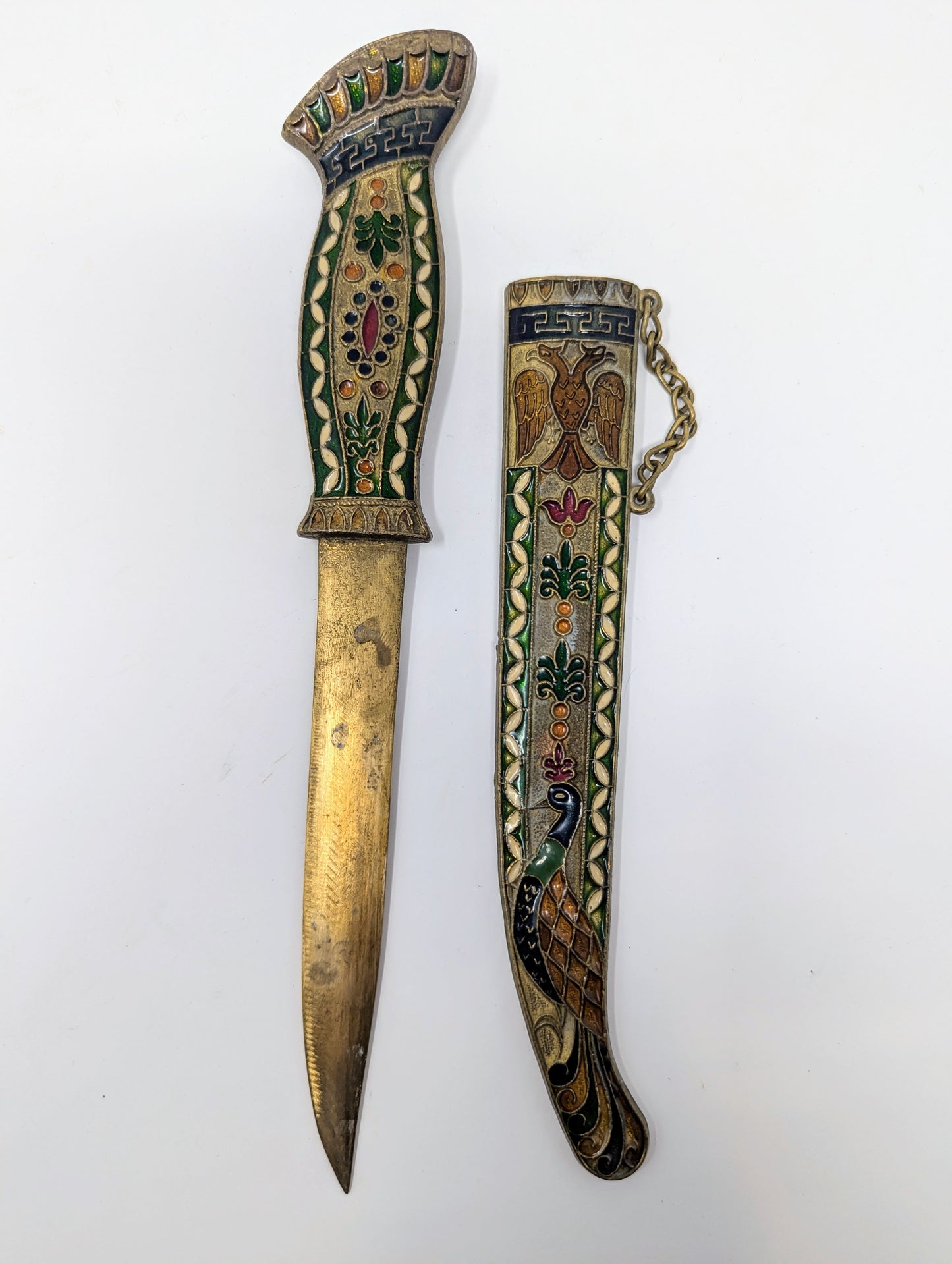 1940s Russian Enameled Brass Dagger
