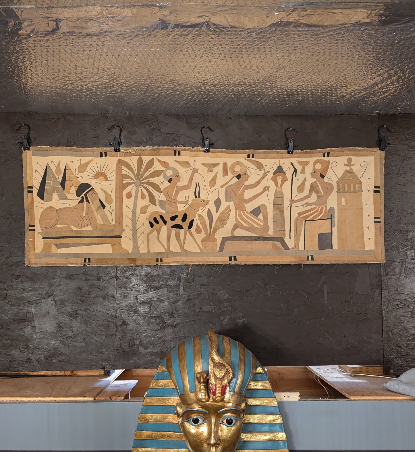 1900s "Egyptian Revival Period" Hand-Stitched Pharaoh Tapestry