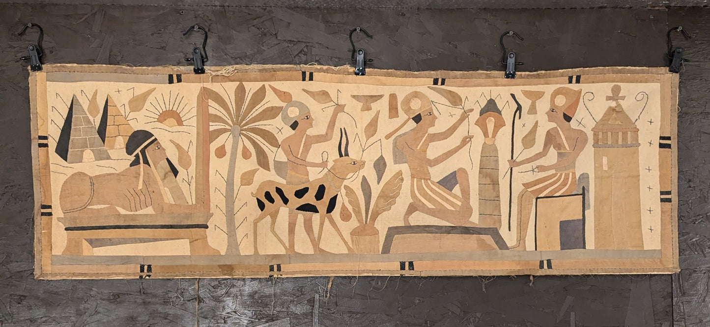 1900s "Egyptian Revival Period" Hand-Stitched Pharaoh Tapestry