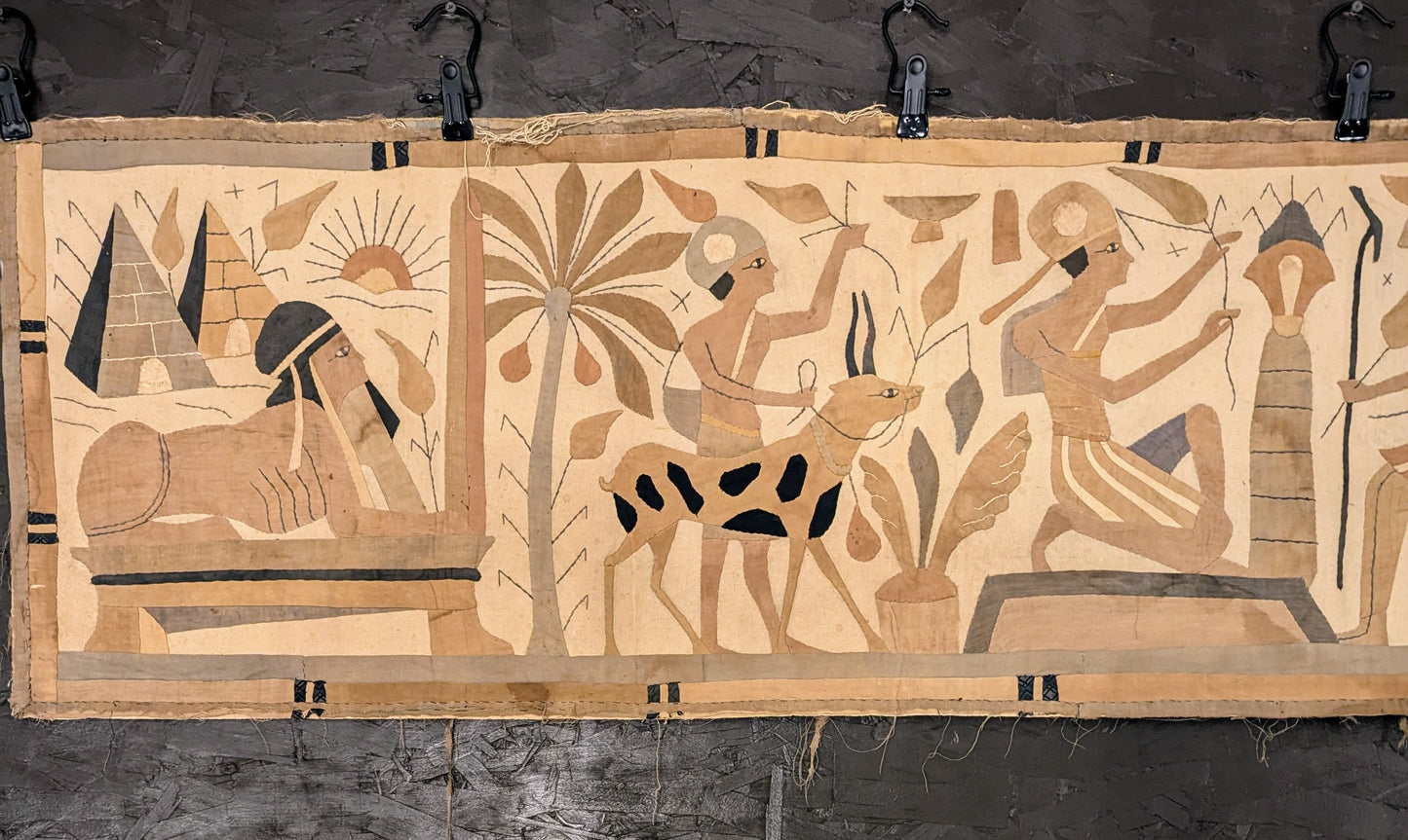 1900s "Egyptian Revival Period" Hand-Stitched Pharaoh Tapestry