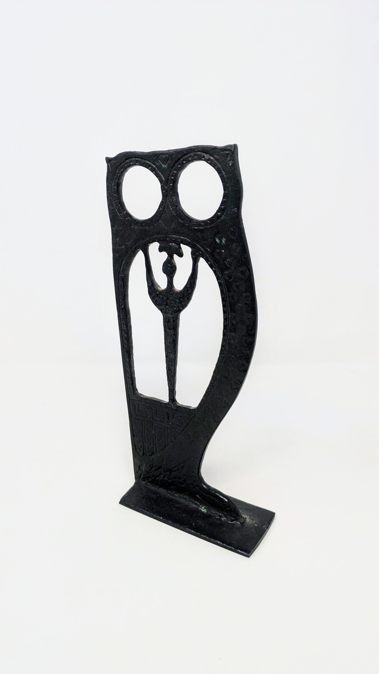 Vintage "Oxidized Bronze" Folk Art Sculpture: Athena & Owl